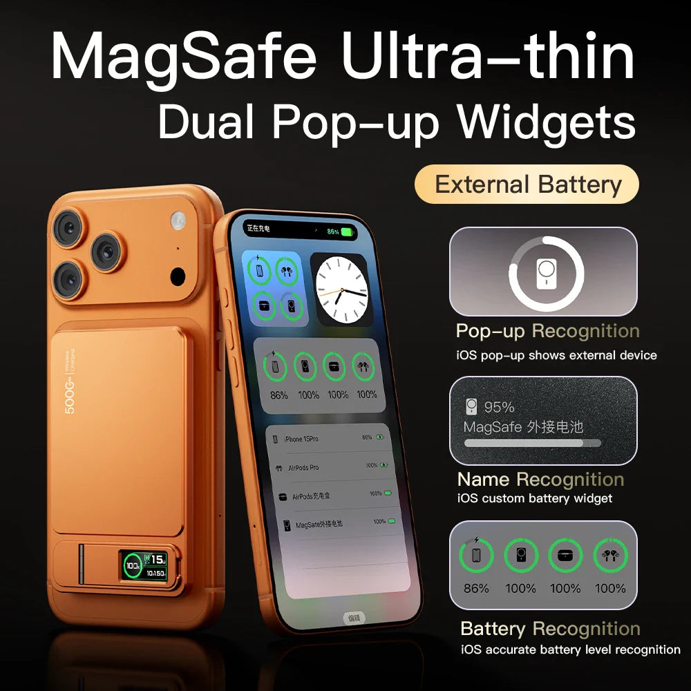 10000mAh Magnetic Wireless Power Bank 20W Fast Charge Slim Portable Battery with Built-in Cables & Phone Stand for Magnetic-Compatible Phones and Smartwatches
