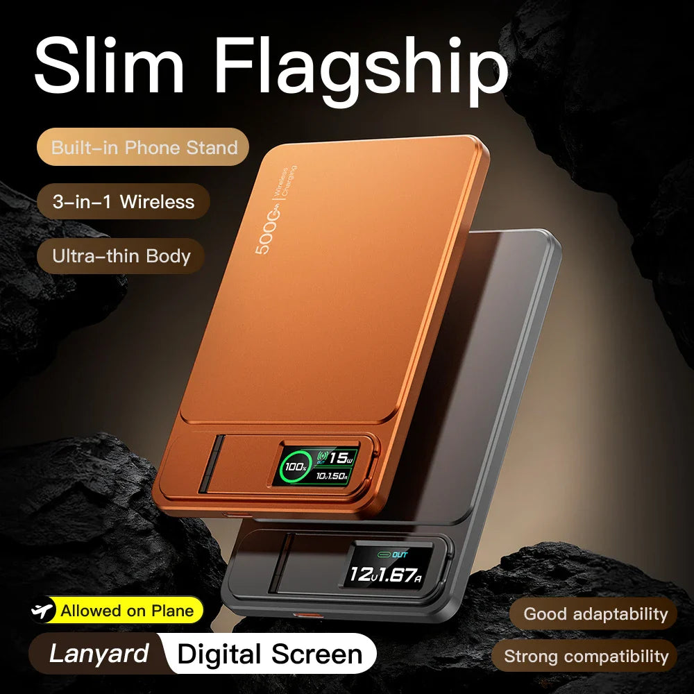10000mAh Magnetic Wireless Power Bank 20W Fast Charge Slim Portable Battery with Built-in Cables & Phone Stand for Magnetic-Compatible Phones and Smartwatches