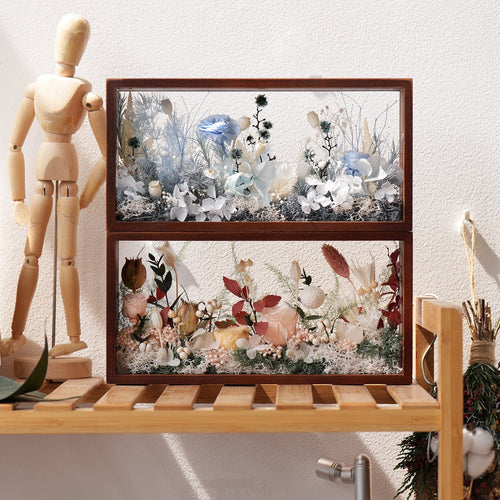 "The Landscape Garden" - Real Preserved Flower Shadow Box (Panoramic Desk Decor)
